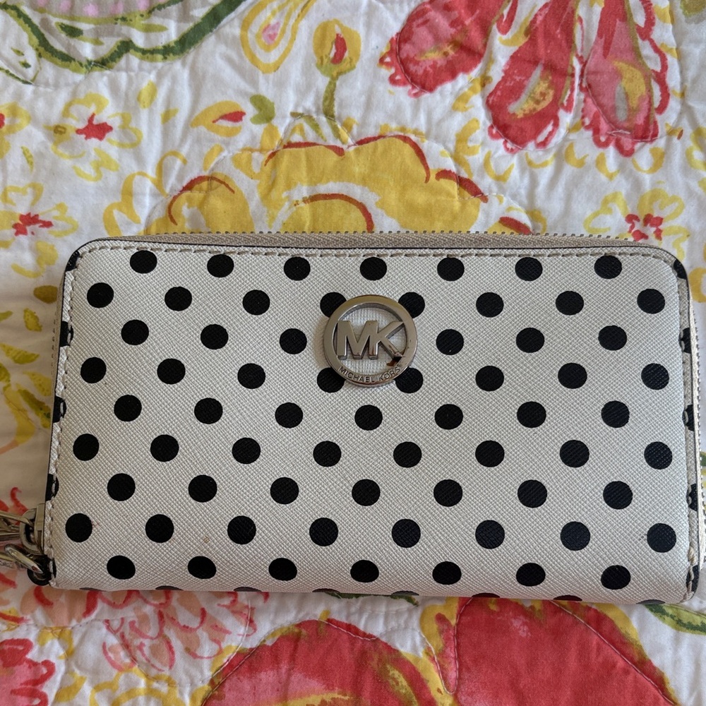 Michael Kors Black and Cream Polka Dot Wallet